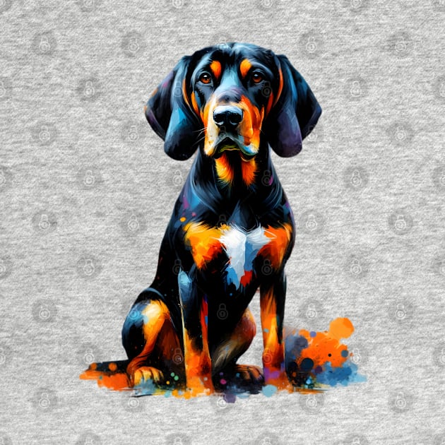 Vibrant Black and Tan Coonhound in Splash Art by ArtRUs